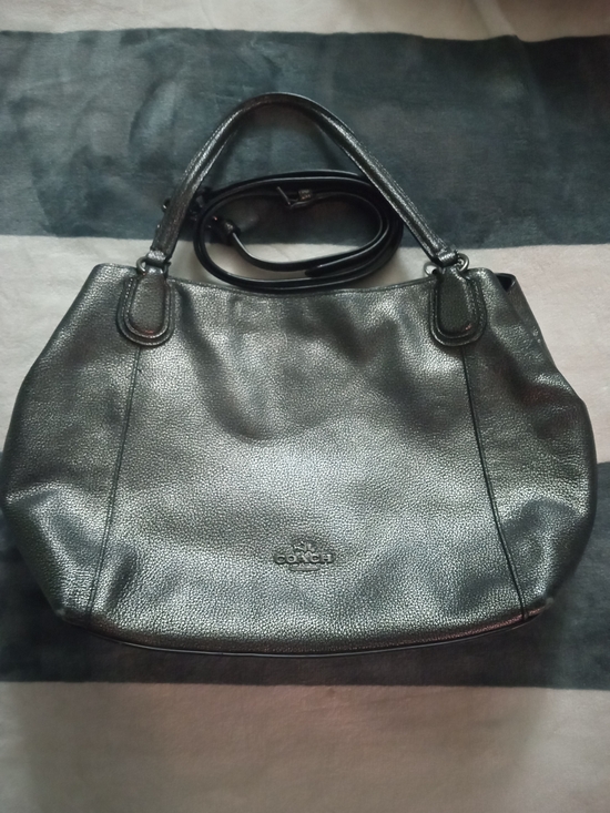 Coach Handbags - Coach Metallic Gunmetal Pebbled Leather Shoulder Bag Good Condition Medium Size